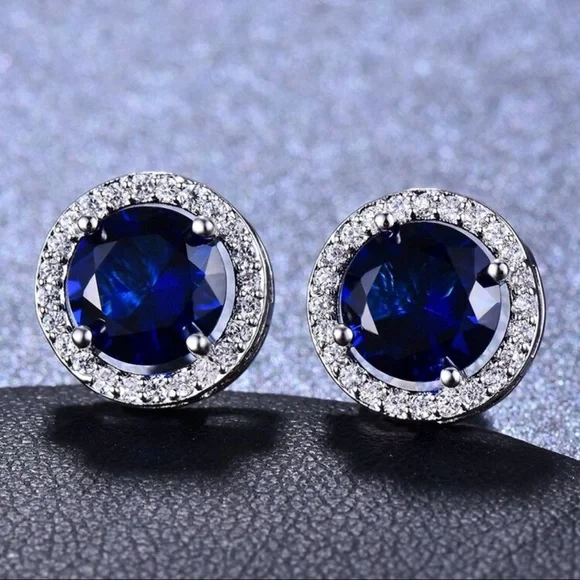 Sold Out “Diana” Blue Sapphire Stud Earrings - Picture 3 of 3